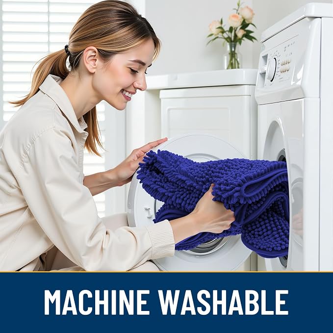 Smiry Dog Door Mat for Muddy Paws 70x24, Absorbent Dirt Trapper, Non-Slip Washable Chenille Entryway Rug for Inside Floor, Navy Blue, Classic Solid