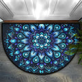 Mandala Blue Half Round Door Mat Semi Moon Rug Fireplace Carpet Area Rugs | Mandala Blue Ethnic Non Slip Absorbent Half Circle Mat Carpet for Indoor Outdoor Patio Kitchen Bathroom Entryway Home Decor