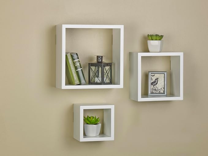 MELANNCO Floating Square Cube Shelves, for Bedroom, Living Room, Bathroom, Kitchen, Nursery, Set of 3, White, 3 Count