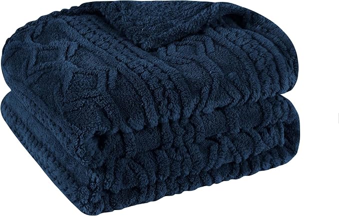 Superior Fleece Boho Jacquard Blanket, Decorative Blankets for Bedroom, Sofa, Fuzzy, Plush, Fluffy, Soft, Cute Room Decor, Beautiful Cover, Comfort Essentials, Arctic Collection, Throw, Navy Blue