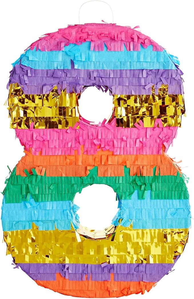 BLUE PANDA 8 Pinata - Small Multicolor, 11.4 x 16.5 x 3 In - Neon Rainbow Pinata in Shape of 8 for Girls Birthday Party