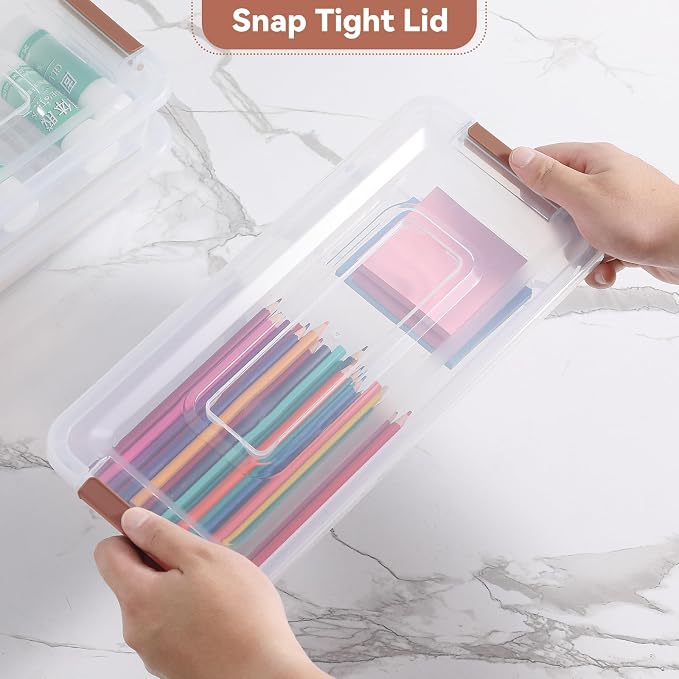 novelinks 4 Quart Clear Plastic Storage Containers with Lids (8 Pack) | Storage Bins with Lids, Stackable Small Clear Bins, Craft Storage Box, Paper Storage, Under Bed Storage Bins, Pencil Box