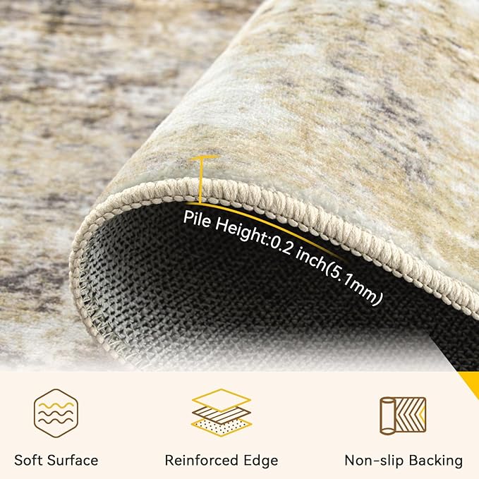Washable Area Rugs 5'x8' Non-Slip Modern Abstract Soft for Living Room Entryway Bedroom Nursery, Print Pattern, Neutral Brown Gray