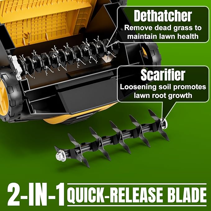 2026 Upgraded Electric Dethatcher Scarifier 16-Inch, EVEAGE 2-in-1 Lawn Dethatcher with 5-Position Depth Adjustment, 14.5-Gallon Collection Bag, Quick-Fold Lawn Scarifier for Healthy Lawn