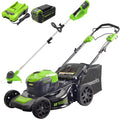 Greenworks 40V 21" Brushless Cordless Self-Propelled Electric Lawn Mower, String Trimmer, 5.0Ah Battery and Charger