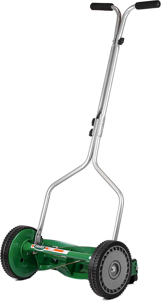 Scotts Outdoor Power Tools 304-14S 14-Inch 5-Blade Push Reel Lawn Mower, Green & American Lawn Mower Co. SK-2 Reel Lawn Mower Hand Sharpener, Orange