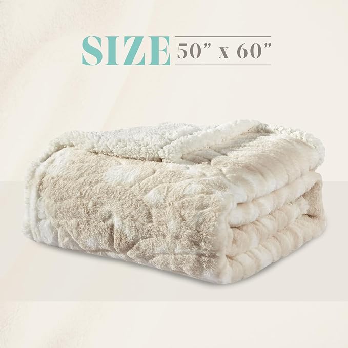 Elegant Comfort Throw Blanket, Reversible Sherpa Flannel, Ultra-Soft, Fuzzy, Cozy and Plush- All Season Lightweight Decorative Throw, 50 x 60 inches, Alaska Sherpa Throw, Beige