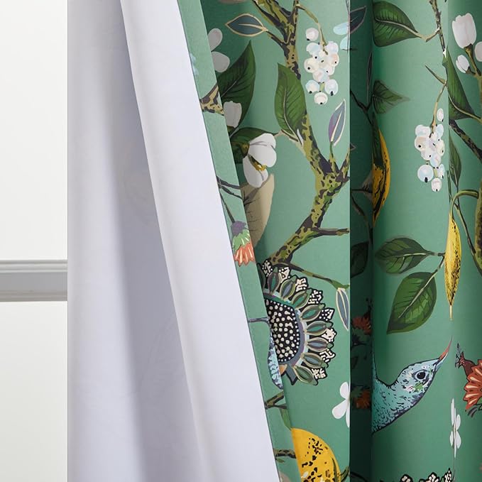 Topfinel 54 Inches Long Short Floral Spring Curtains for Cafe, Blackout Vintage French Country Grommet Room Darkening Patterned Sage Green for Bedroom Dining Living Room
