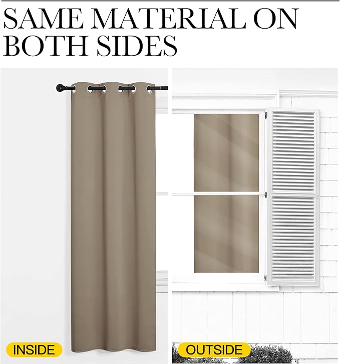 NICETOWN Bedroom Curtains Blackout Drapery Panels, 2 Panels, 42 x 54 Inch, Taupe, 3 Pass Microfiber Thermal Insulated Solid Ring Top Blackout Window Curtains/Drapes