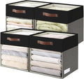 Bagnizer Storage Cubes, 4 Pack Linen Foldable Storage Bins with Clear Window and 2 Handles, 13x15x13 Storage Cube Bins for Shelf Closet, Kallax, Clothes, Books - (Gray / Black)