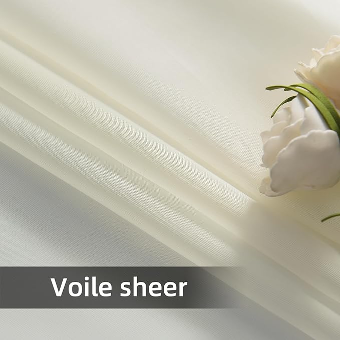 youleyar Solid Sheer Rod Pocket Curtain Voile Draperies 2 Panels White Beige Black Grey Coffee 38 Inch Width 63 Inch Long 1 Pair for Kitchen Bedroom Children Living Room Yard(Ivory,38Wｘ63L)