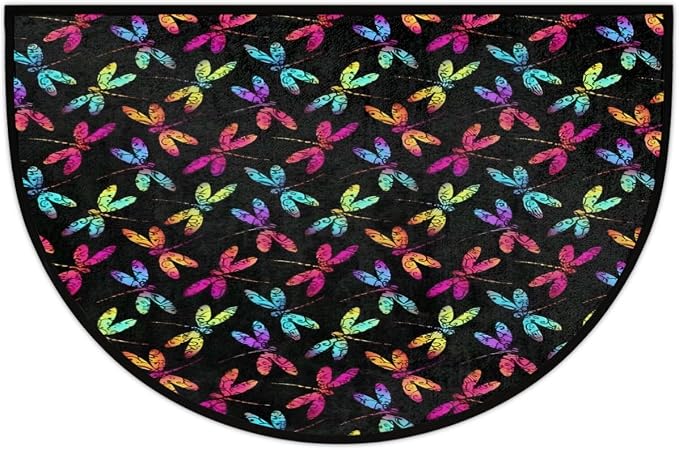 Pardick Half Round Doormat Dragonfly Animal Semi Circle Rug Non Slip Indoor Outdoor Entrance Half Moon Rug Washable Front Floor Mat for Kitchen Bathroom Patio Fireplace Holiday Decor