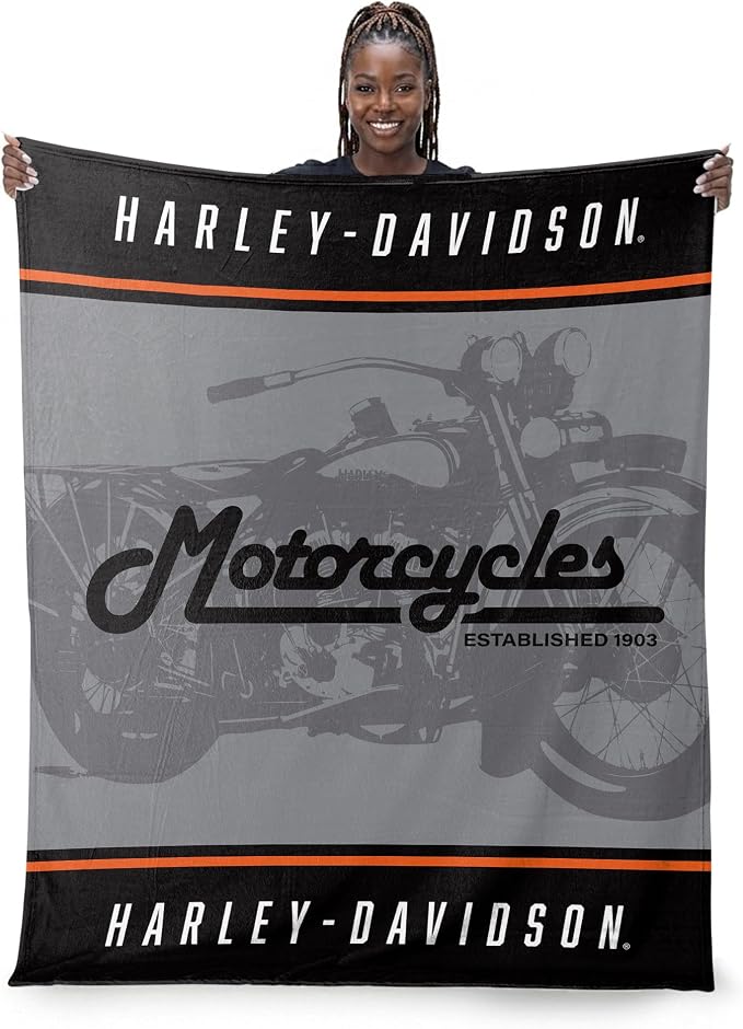 Harley-Davidson Vintage Stripes Silk Touch Throw Blanket, 46 x 60 in | 100% Polyester, Velvety Feel, Lightweight Warmth, Couch Bed Chair Lounging, Giftable Indoor Comfort