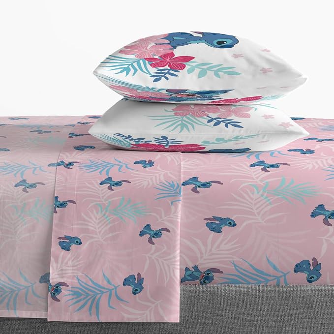 Jay Franco Disney Lilo & Stitch Queen Comforter Set, 7 Piece Bed in a Bag - Reversible with Shams & Sheets - Super Soft Microfiber Kids Bedding, All Season Machine Washable (Official Disney Product)