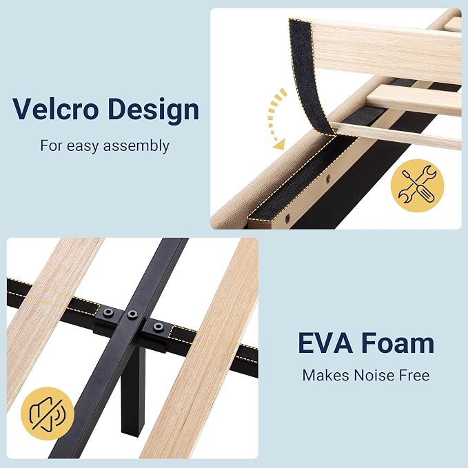 Allewie Twin Size Platform Bed Frame with Fabric Upholstered Headboard | Wooden Slats Support, Fully Upholstered Mattress Foundation, No Box Spring Needed, Easy Assembly, Noise-Free, Beige