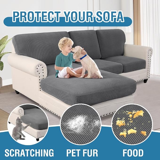 H.VERSAILTEX Sectional Couch Covers 6 Pieces Stretch Sofa Covers for Sectional Sofa Set Separate L Shaped Couch Cover for Both Left/Right Couch (Seat and Back: 1 Chaise + 2 Sofa, Grey)