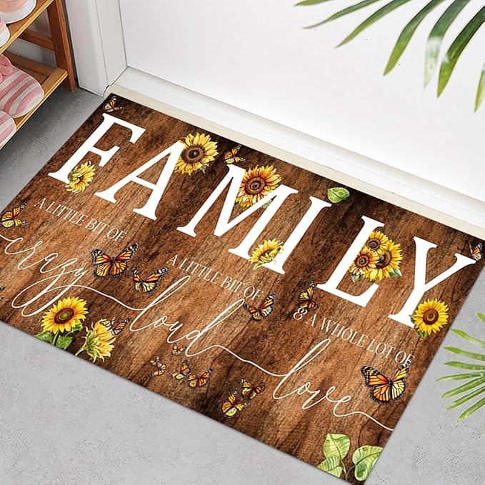 GUBIYU Farmhouse Sunflower Area Rug for Living Room A Little Bit of Crazy Family Welcome Door Mat,Home Porch Decor Doormat,Farmhouse Entrance Rug for Bedroom,Housewarming Gift,Wedding Room 23.6"x35.4"