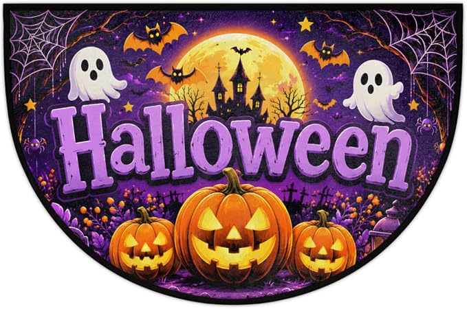 Halloween Half Round Door Mat Outdoor Doormat Bedroom Entrance Rug A5 | Halloween Pumpkin Semi Moon Door Mat Non-Slip Absorbent Kitchen Rug Indoor Welcome Bath Mat 36" X 24"