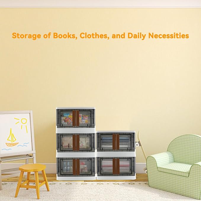 Storage Bin, Foldable Cabinet, 8.4 Gallon (32L) Capacity (Each One), 2 Packs, Collapsible Box with Lids, Transparent, Organizers for Living Room, Bedroom