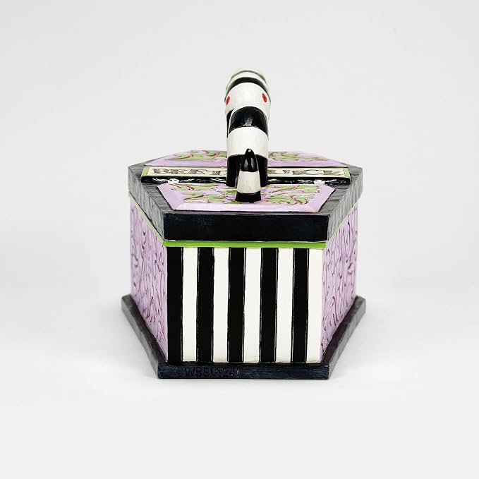 Enesco Beetlejuice by Jim Shore Coffin The Ghost with The Most Trinket Box- Resin Hand Painted Crafted Collectible Beetlejuice Sand Worm Striped Jewelry Box Halloween Home Decor Statue, 3.15 Inch