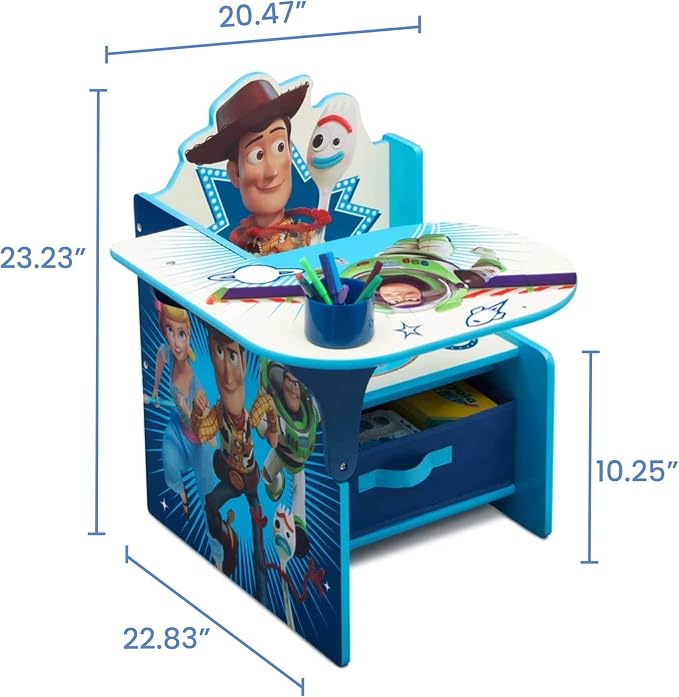 Delta Children Chair Desk with Storage Bin, Toy Story 4 | Kids Chair Desk Includes Fabric Storage Bin and Cup Holder, Low to the Ground for Easy Access, Ideal for Toddlers/Kids Age 3+