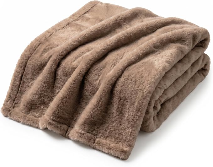 Americanflat 50x60 Double Sided Faux Fur Throw Blanket - Soft and Breathable Throw Blanket for Couch, Bed, Chair - Taupe Faux Fur Blankets Perfect for Home, Bedroom, or Outdoor Use
