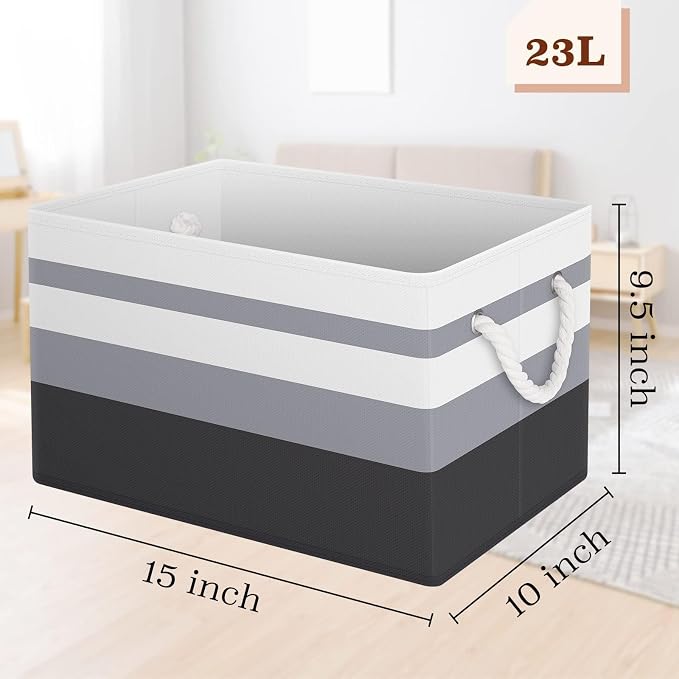 Fab totes Storage Bins 3-Pack, Foldable Storage Baskets for Organizing Toys, Books, Shelves, Closet, Large Storage Box with Rope Handles, Sturdy Organizer Bins,Gradient Grey