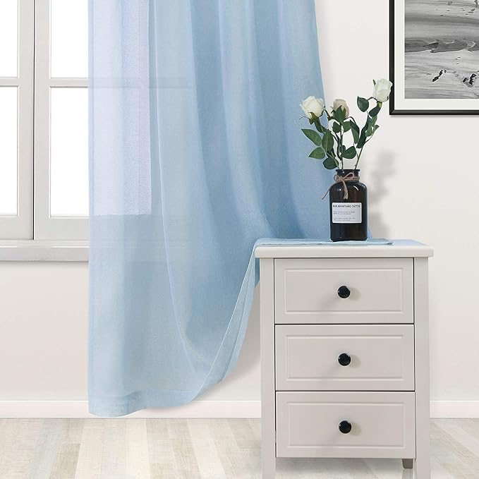 DWCN Sky Blue Sheer Curtains for Kitchen Windows - Image 3