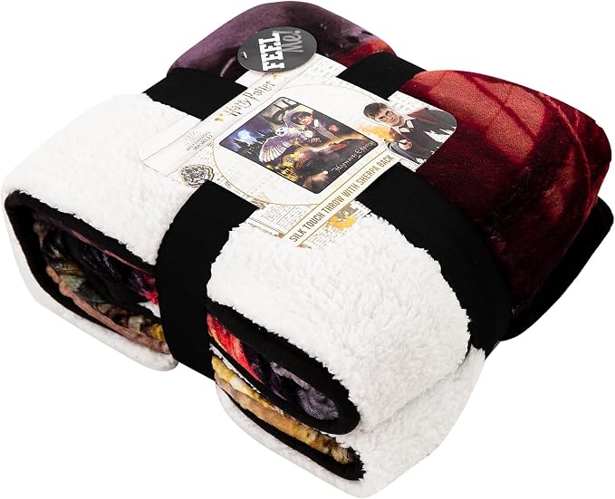 Northwest Harry Potter Silk Touch Sherpa Throw Blanket, Soft Fleece Cover, Cozy Couch Blanket 60" x 80", Potter Magic Montage