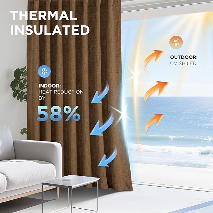 Joydeco Blackout Curtains for Bedroom - 100% Light Blocking 2 Panels Cappuccino Drapes 42" W x 90" L, Thermal Insulated Room Darkening Curtains, Linen Textured for Living Room, Rod Pocket & Back Tabs