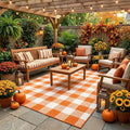 Buffalo Plaid Rug 4' x 6' Orange and White Halloween Front Doomat Reversible Layered Porch Rug Washable Hand Woven Cotton Area Rug for Indoor Outdoor Living Dining Room Bedroom Kitchen Porch Decor