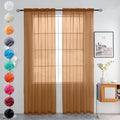 youleyar Solid Sheer Rod Pocket Curtain Voile Draperies 2 Panels White Beige Black Grey Ivory 52 Inch Width 108 Inch Long 1 Pair for Kitchen Bedroom Children Living Room Yard (Light Brown,52Wｘ108L)
