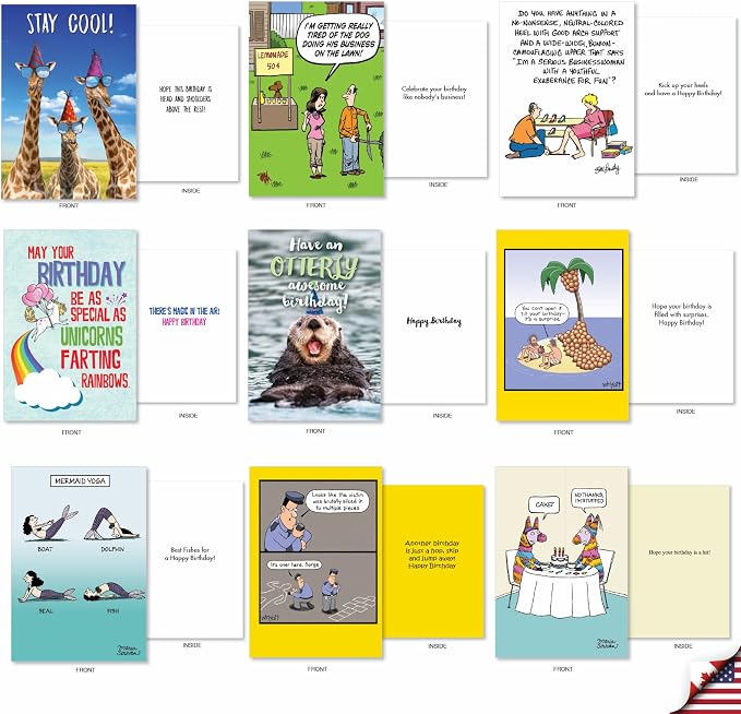 NobleWorks Variety Pack of 36 Funny Birthday Cards Assortment Dry Wit Adult Humor Style Edgy Adult Humor BDay Bulk Box Set Birthday Favorites Collection for Men AC2911BDG-B1x36