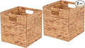 Water Hyacinth Storage Baskets 11x11x11 Inch Wicker Storage Cubes Set of 2 | Handwoven Foldable Wicker Cubes with Sturdy Handles, Rustic Laundry Organizer for Bedroom Shelves, Kitchen, Bathroom