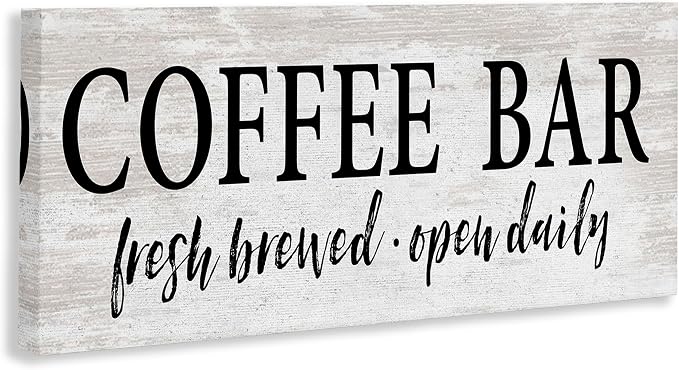 Coffee Bar Open Sign Rustic Grain, 10 x 24 Inch Canvas Wall Art | Stupell Industries · By Lettered and Lined · Ready to hang · Great for kitchen or coffee nook · Made in USA