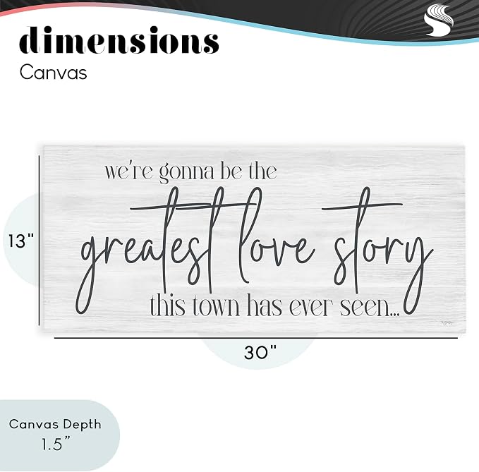 Greatest Love Story Typography, 13 x 30 Inch Canvas Wall Art | Stupell Industries · By Susie Boyer · Ready to hang · Romantic message for living room or family room · Made in USA