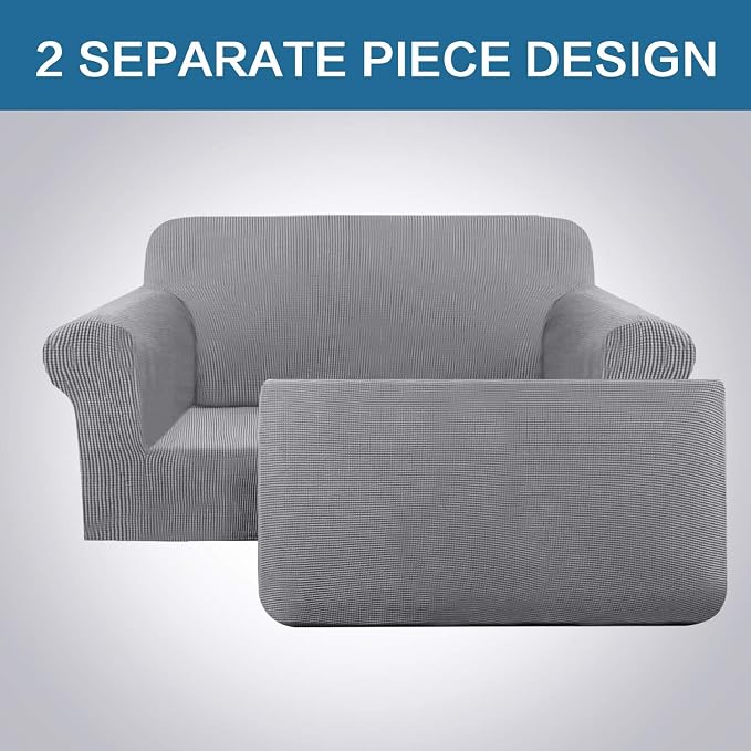 H.VERSAILTEX Loveseat Slipcover 2 Piece Stretch Loveseat Cover Couch Cover|Sofa Cover with Individual Seat Cushion Cover, Furniture Protector Suit for T Cushion/Box Cushion (58"-70", Dove)
