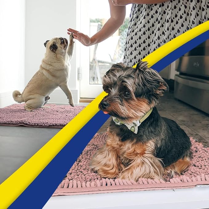 Muddy Mat® | Super Water Absorbent Door Mat Indoor, Microfiber Quick Dry Chenille Entryway Rug, Slip Resistant Front Door Mat, Indoor Mats for Entryway, Machine Washable Pet Rug, Blush Pink 20" x 30"