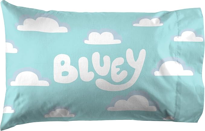 Jay Franco Kids Sheet Set with Fitted, Flat Sheets & Pillow Cover - Ultra-Soft Bedding with Pillowcase for Room Decor, White - Bluey, 3 Piece Twin