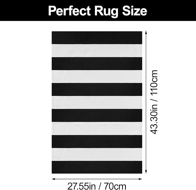 Black and White Striped Rug 27.5x43 Inches Front Porch Layered Door Mats Small Washable Cotton Indoor Outdoor Carpet for Entryway Patio Farmhouse Decor