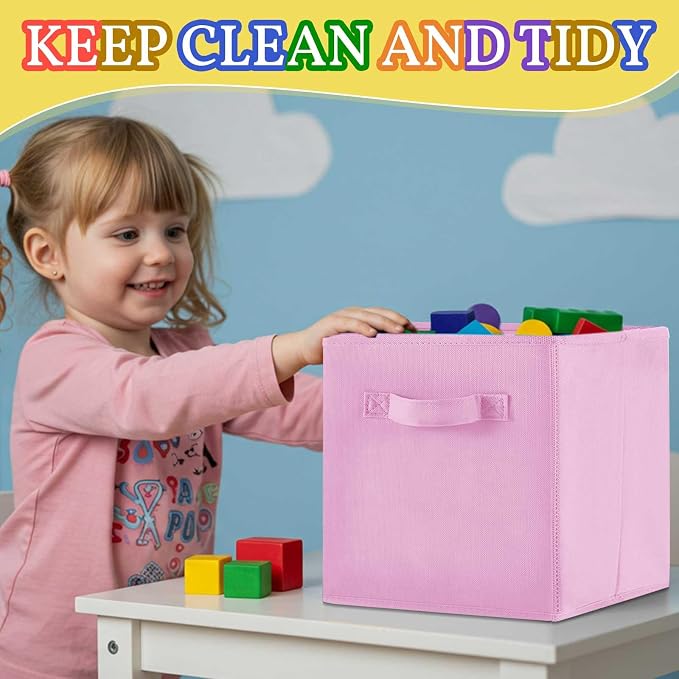 Yinder 4 Pcs Cube Storage Bin 10.5''x10.5''x11'' Storage Bins for Playroom Decor Colorful Bins for Kids Purple Foldable Baskets for Nursery Organizer Boxes Fabric Boxes(Blue, Purple, Pink, Rose Red)
