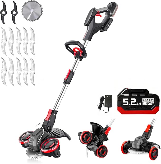 20V Electric Weed Wacker with Wheels, 5.2Ah Battery & Charger, K&GO Force | 1200W & 21000RPM Brushless Motor | Easy for Seniors & Women | For Thick Grass & Branch | Brush Cutter/Mower/Edger | 45+Mins