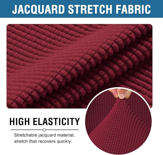 H.VERSAILTEX 2 Piece Stretch Jacquard Wingback Chair Covers Slipcovers Wing Chair Covers (Base Cover Plus Seat Cushion Cover) Furniture Covers for Wingback Chairs, Form Fitted Thick Soft, Burgundy