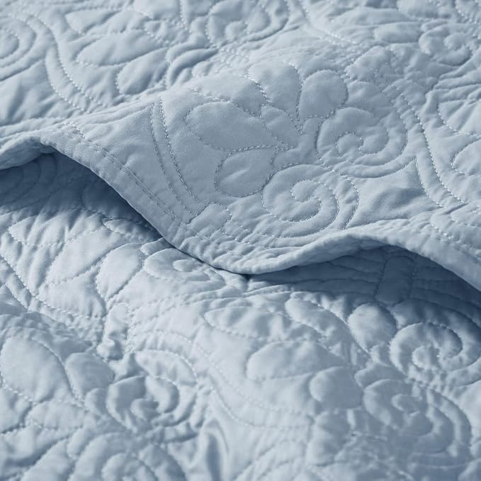 Madison Park Damask Quilting Design Throw Blanket, 60"x70" | Summer, Reversible & Oversized Throw for Living Room Couch, Sofa, Bed, Soft Pre-washed Microfiber, Cotton Filled Spread, Blue