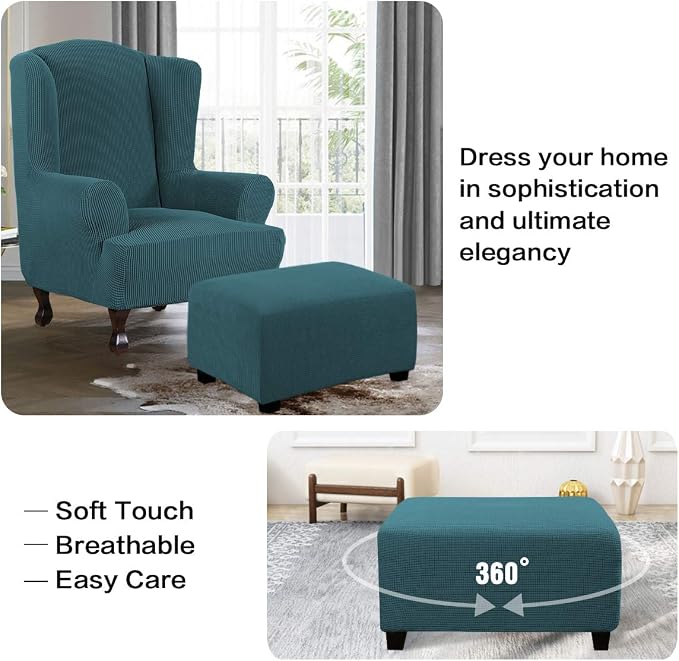 H.VERSAILTEX Ottoman Cover Slipcover Rectangle Fit Length 29'-34' Footrest Sofa Slipcovers Stool Cover Footstool Protector Covers Feature Stretch Thick Soft Jacquard Fabric Washable - Deep Teal
