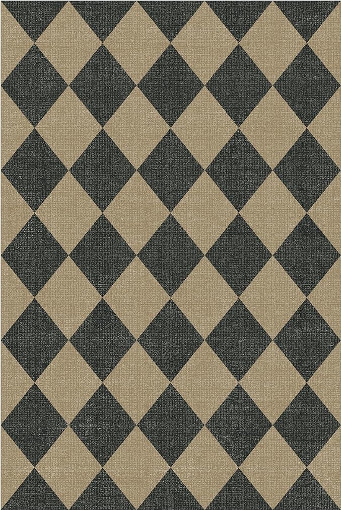 Lessymo Checkered Easy Jute Entryway Rug, 2x3 Washable Non Slip Door Mat | Non Shed Indoor Outdoor Carpet for Kitchen Porch Bathroom Bedroom Bedside, Kid Pet Friendly, Diamond Black/Beige Area Rug