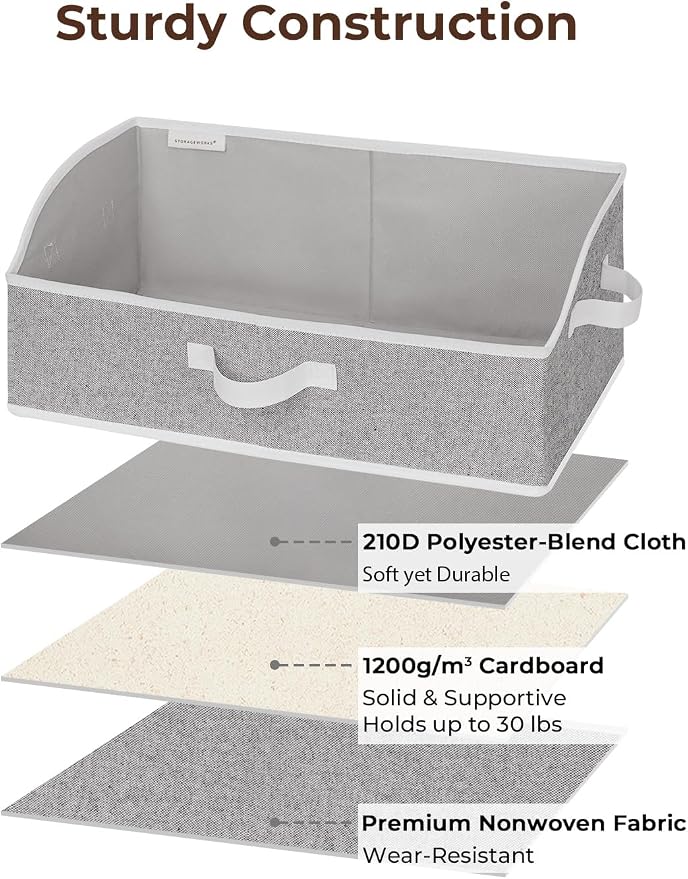 StorageWorks Closet Storage Bins, Trapezoid Organizer Box for Shelves, Fabric Clothes Bin, Foldable Organizing Baskets with Handles, Large, Gray, 3-Pack