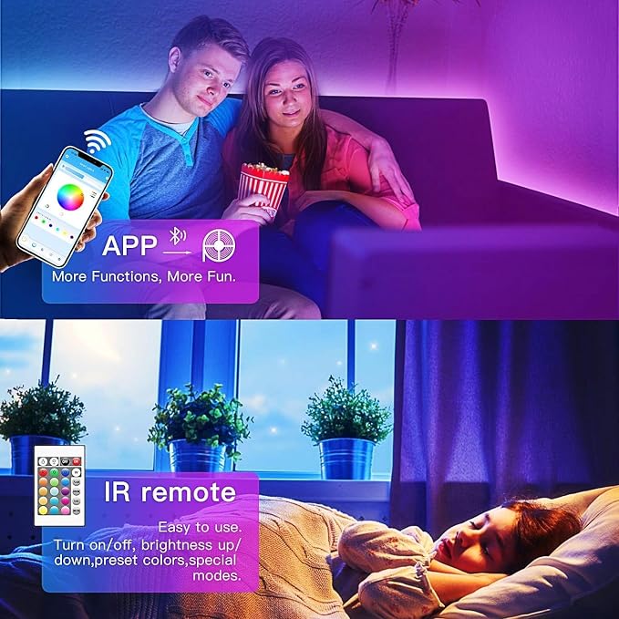 TJOY 130ft Bluetooth LED Strip Lights, RGB Color Changing, Music Sync, App Control, Indoor Usage, 5050 SMD, 2 Rolls, for Bedroom Kitchen TV Party (APP+Remote +Mic) | Music Sync Rope Lights via Bluetooth for Room Decor, Strong Adhesive, DIY
