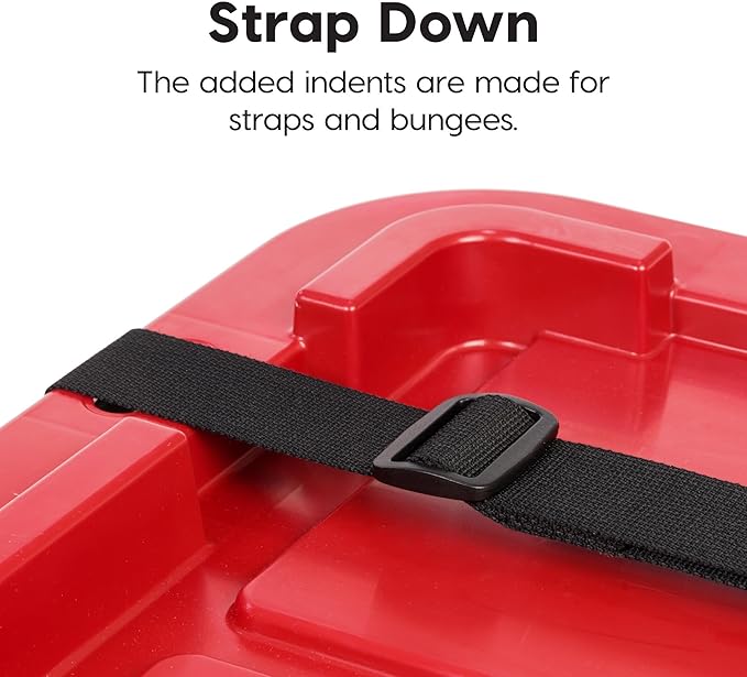 IRIS USA 4-Pack 27 Gal Heavy Duty Storage Tote Bins with Lids, Red | Large-capacity design stores seasonal gear, moving supplies and equipment, Stackable shape supports efficient organization