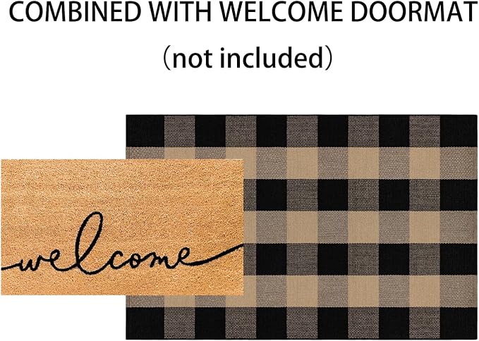 Tan and Black Door Mats Outdoor 27.5''X 43.3''Checkered Spring Front Porch Rug Cotton Washable Small Area Rug for Hello Welcome Layered Entryway Bedroom Living Room